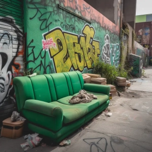 Used green sofa that has bedbugs.